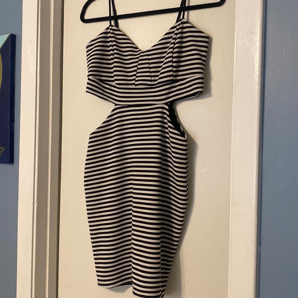 Black and white stripe cut out dress